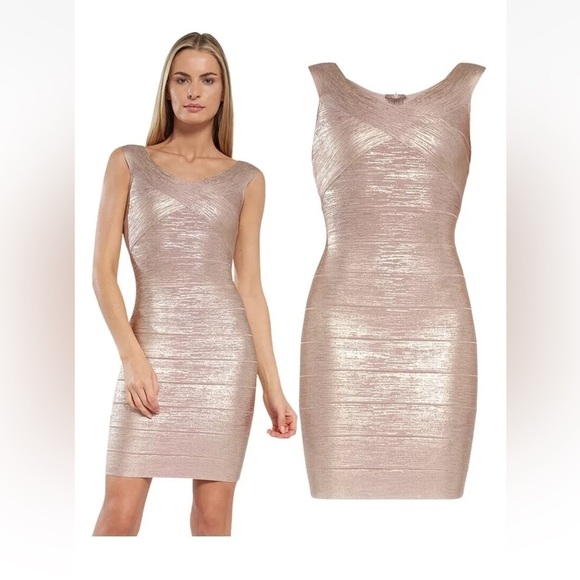 NWOT Herve Leger rose-gold bandage dress size M - Picture 1 of 10